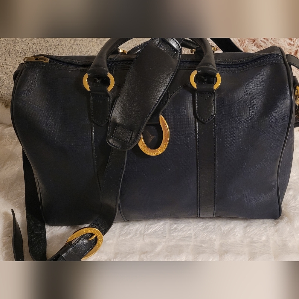 Christian Dior Navy Monogram Leather & PVC Travel Boston Bag EUC - Picture 3 of 16